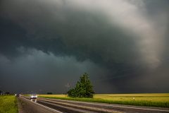 Intense tracking of tornado-warned supercells from Archer City to West, Texas, on April 28, 2026. This severe weather event produced a confirmed tornado that rapidly became completely rain-wrapped, creating a highly dangerous and dramatic atmospheric structure across the Texas landscape. Extreme weather photography and storm chasing by Mauro Greco.