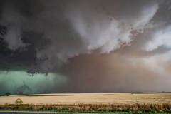 ornado-warned supercell structure and rapidly spreading wildfire near Gove City, Kansas - June 20, 2026
